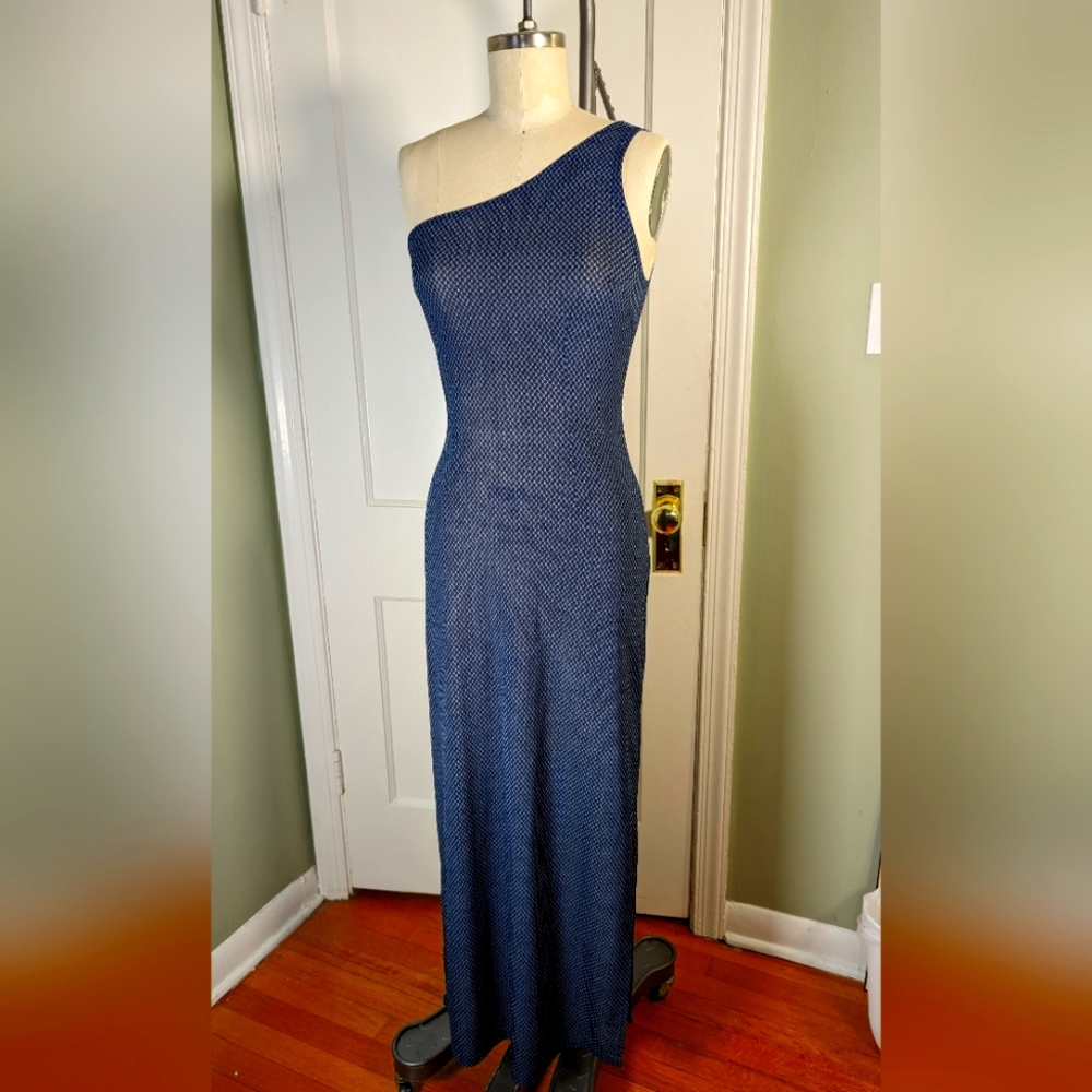 Off Shoulder Blue Maxi Dress